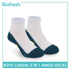 Biofresh Boys’ Antimicrobial Cotton Lite Casual Ankle Socks 3 pairs in 1 pack SBRBCKG2