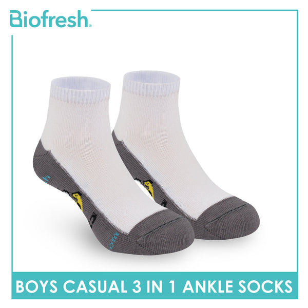 Biofresh Boys’ Antimicrobial Cotton Lite Casual Ankle Socks 3 pairs in 1 pack SBRBCKG2