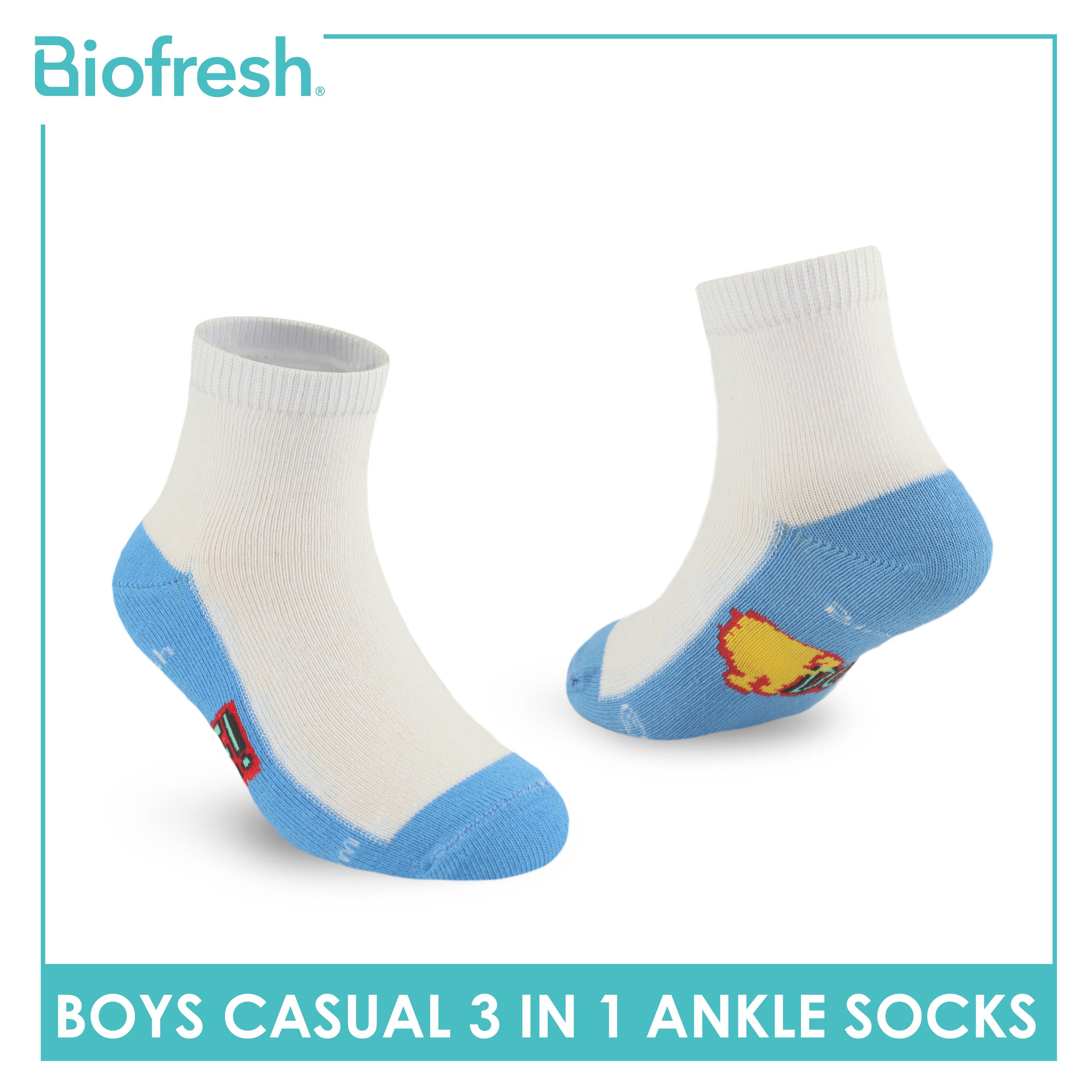 Biofresh | SpongeBob Boys’ Antimicrobial Cotton Lite Casual Ankle Socks 3 pairs in 1 pack SBRBCKG3