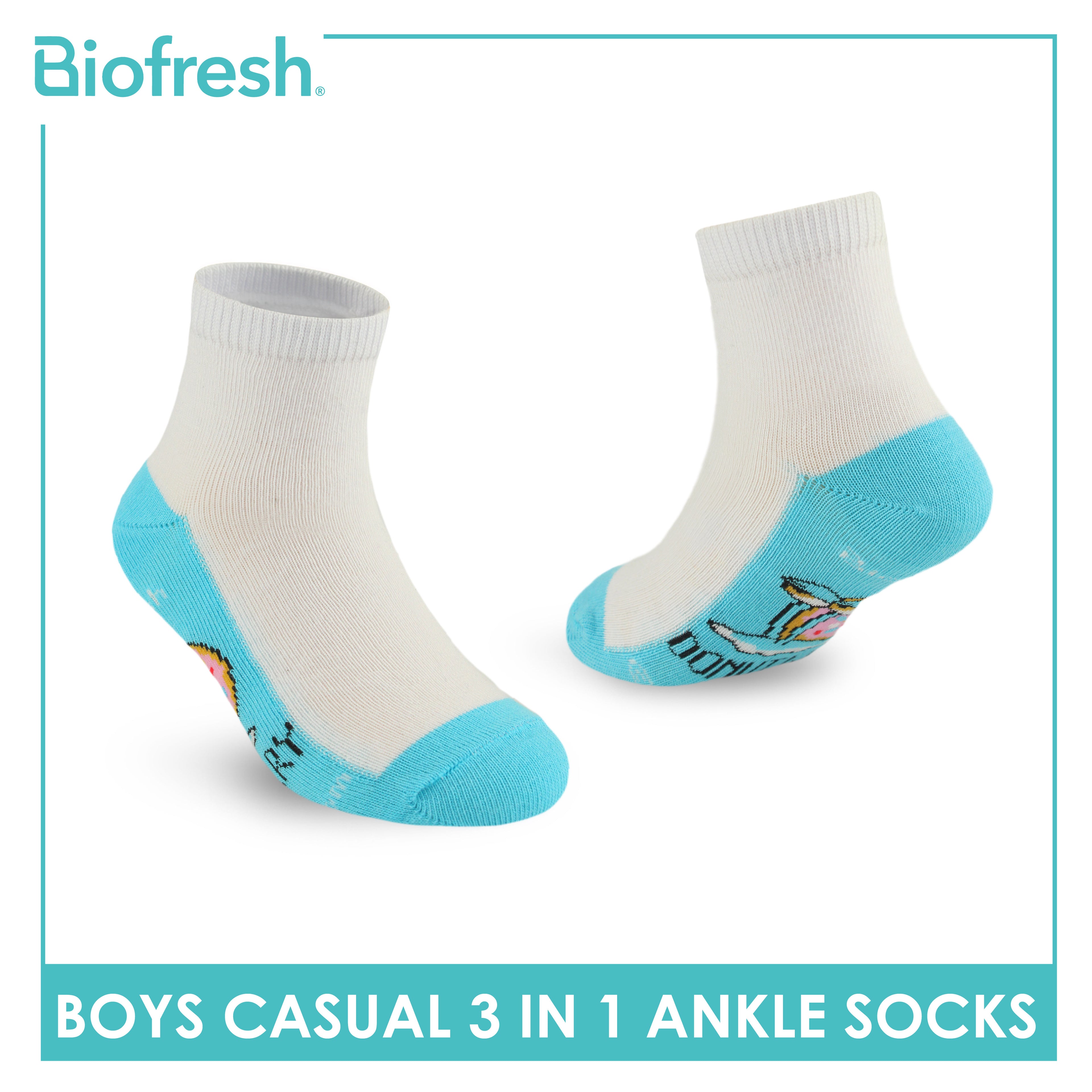 Biofresh | SpongeBob Boys’ Antimicrobial Cotton Lite Casual Ankle Socks 3 pairs in 1 pack SBRBCKG3