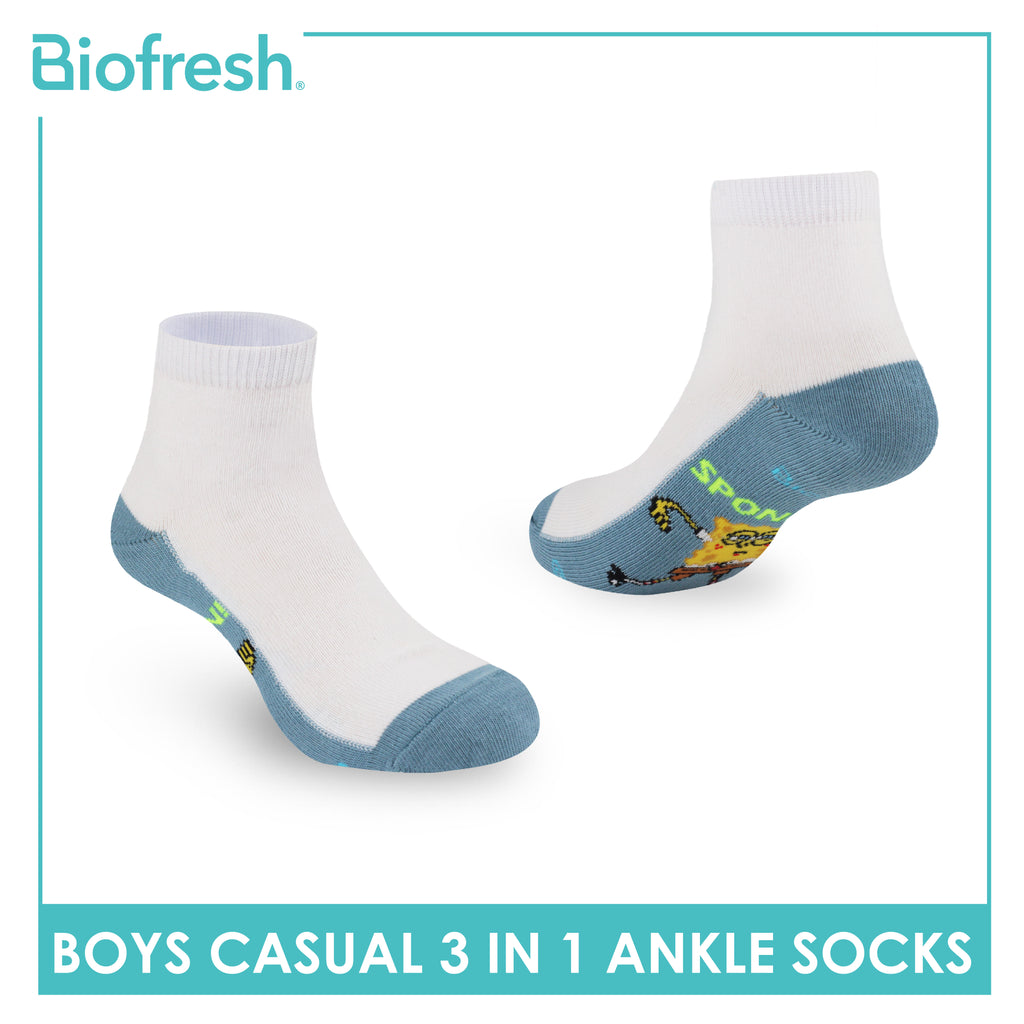 Biofresh | SpongeBob Boys’ Antimicrobial Cotton Lite Casual Ankle Socks 3 pairs in 1 pack SBRBCKG4