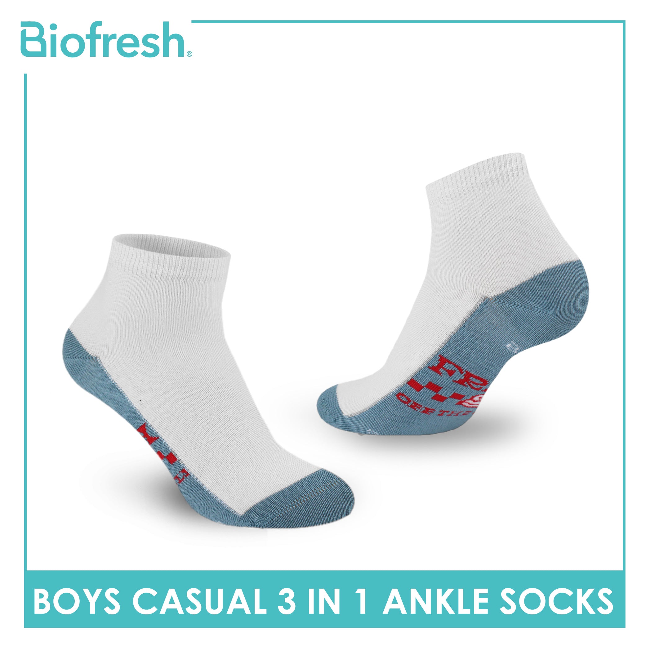 Biofresh | SpongeBob Boys’ Antimicrobial Cotton Lite Casual Ankle Socks 3 pairs in 1 pack SBRBCKG5