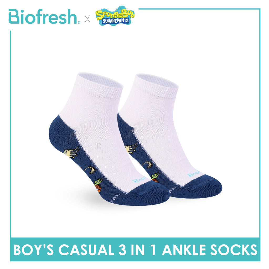 Biofresh | SpongeBob Boys' Antimicrobial Cotton Thin Casual Ankle Socks 3 pairs in 1 pack SBRBCKG8