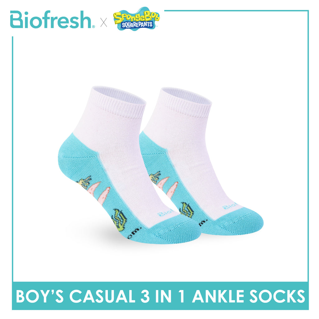 Biofresh | SpongeBob Boys' Antimicrobial Cotton Thin Casual Ankle Socks 3 pairs in 1 pack SBRBCKG8