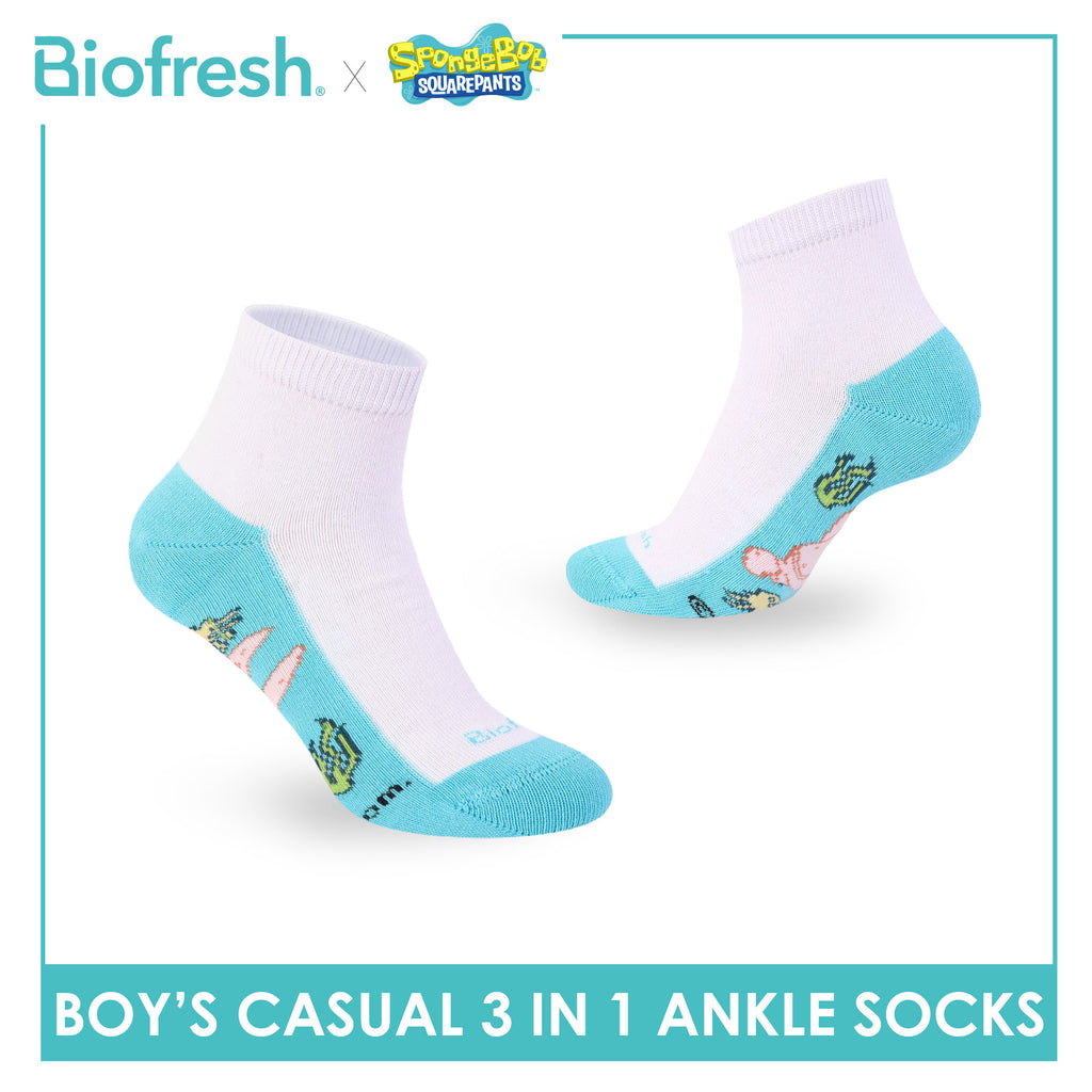 Biofresh | SpongeBob Boys' Antimicrobial Cotton Thin Casual Ankle Socks 3 pairs in 1 pack SBRBCKG8