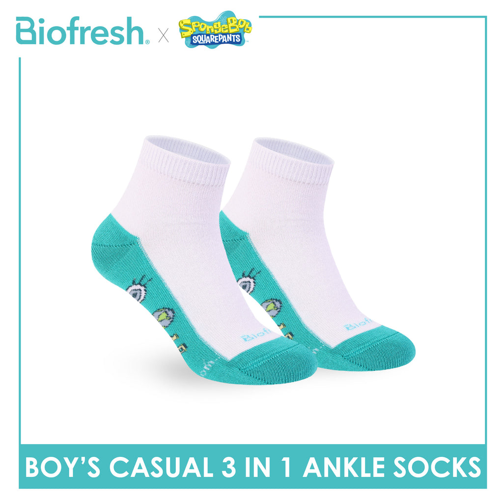 Biofresh | SpongeBob Boys' Antimicrobial Cotton Thin Casual Ankle Socks 3 pairs in 1 pack SBRBCKG8