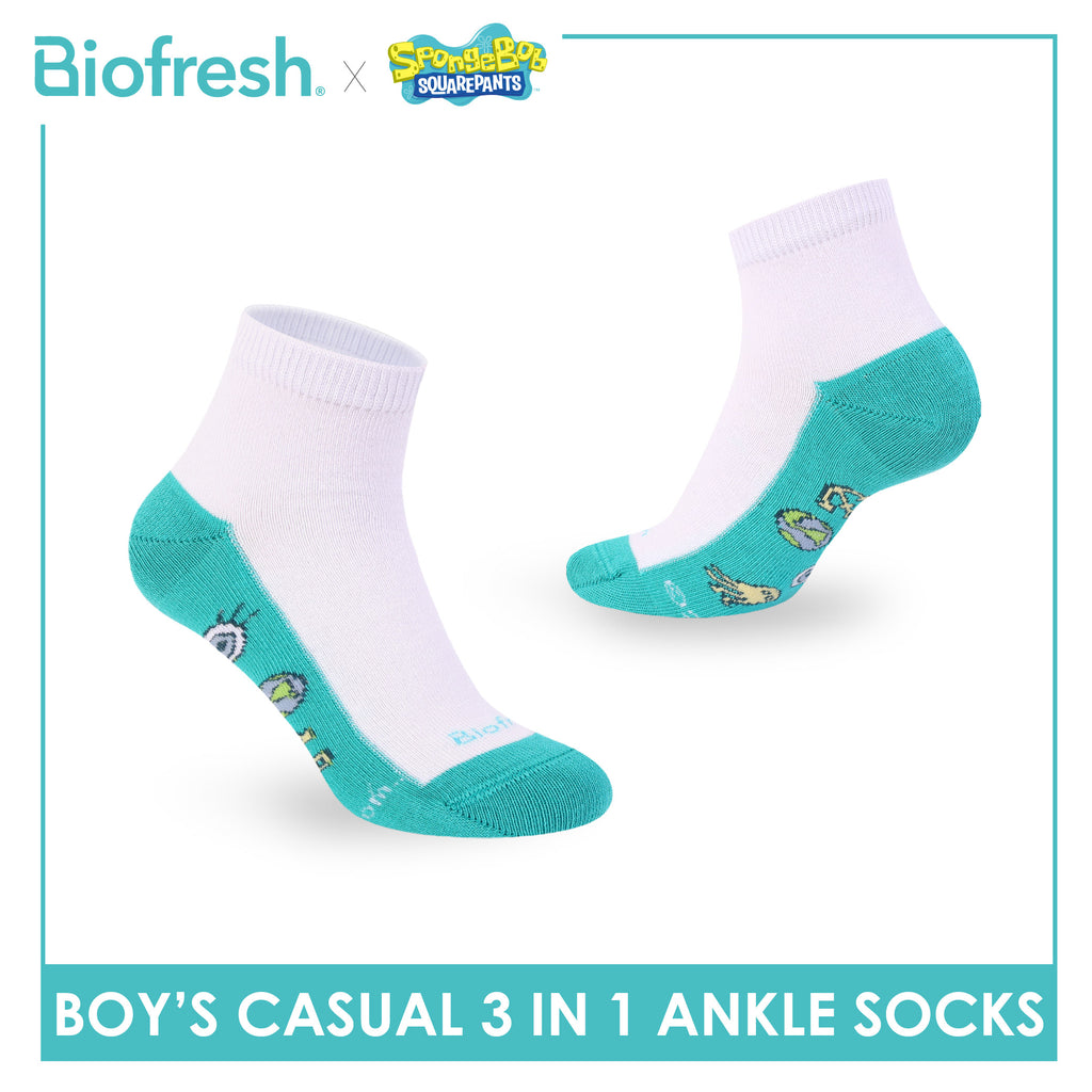 Biofresh | SpongeBob Boys' Antimicrobial Cotton Thin Casual Ankle Socks 3 pairs in 1 pack SBRBCKG8