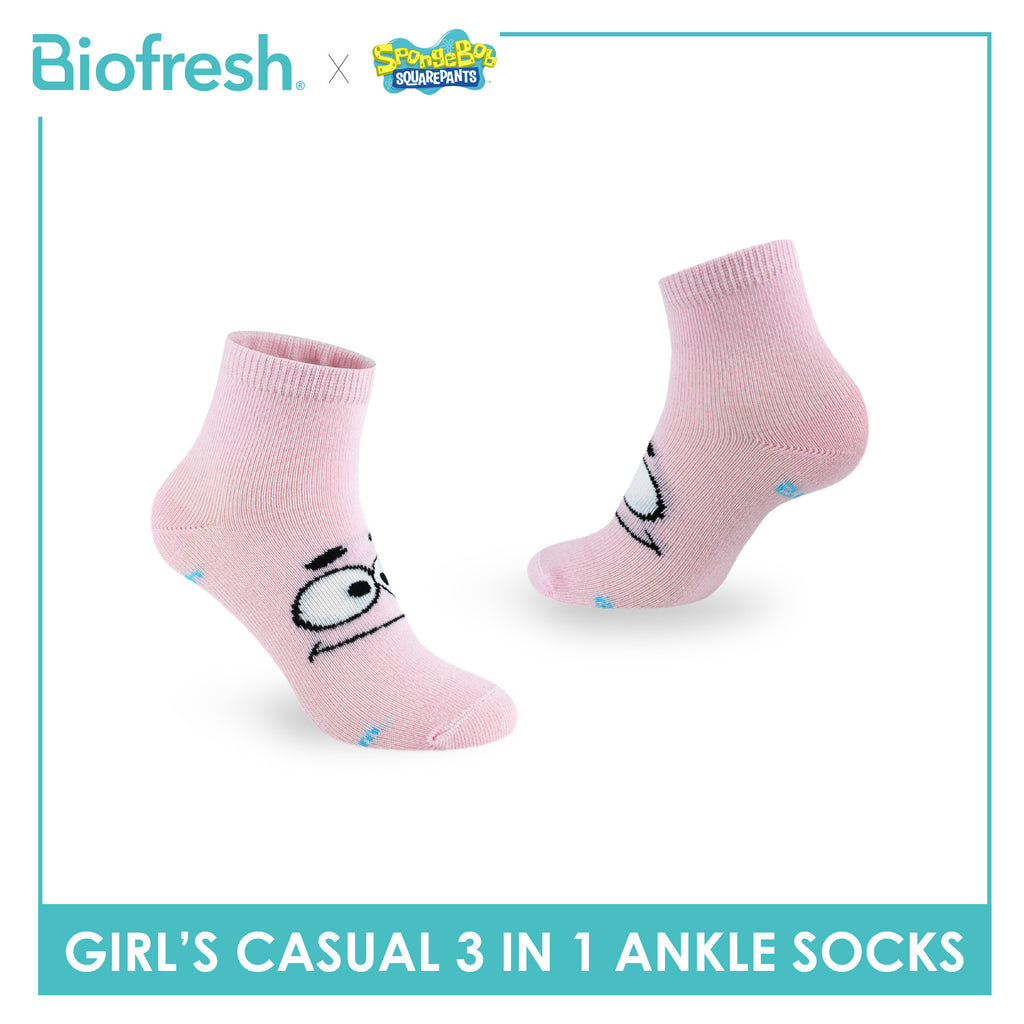 Biofresh | SpongeBob Girl's Antimicrobial Cotton Thin Casual Ankle Socks 3 pairs in 1 pack SBRGCG531