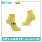 Biofresh | SpongeBob Girl's Antimicrobial Cotton Thin Casual Ankle Socks 3 pairs in 1 pack SBRGCG531