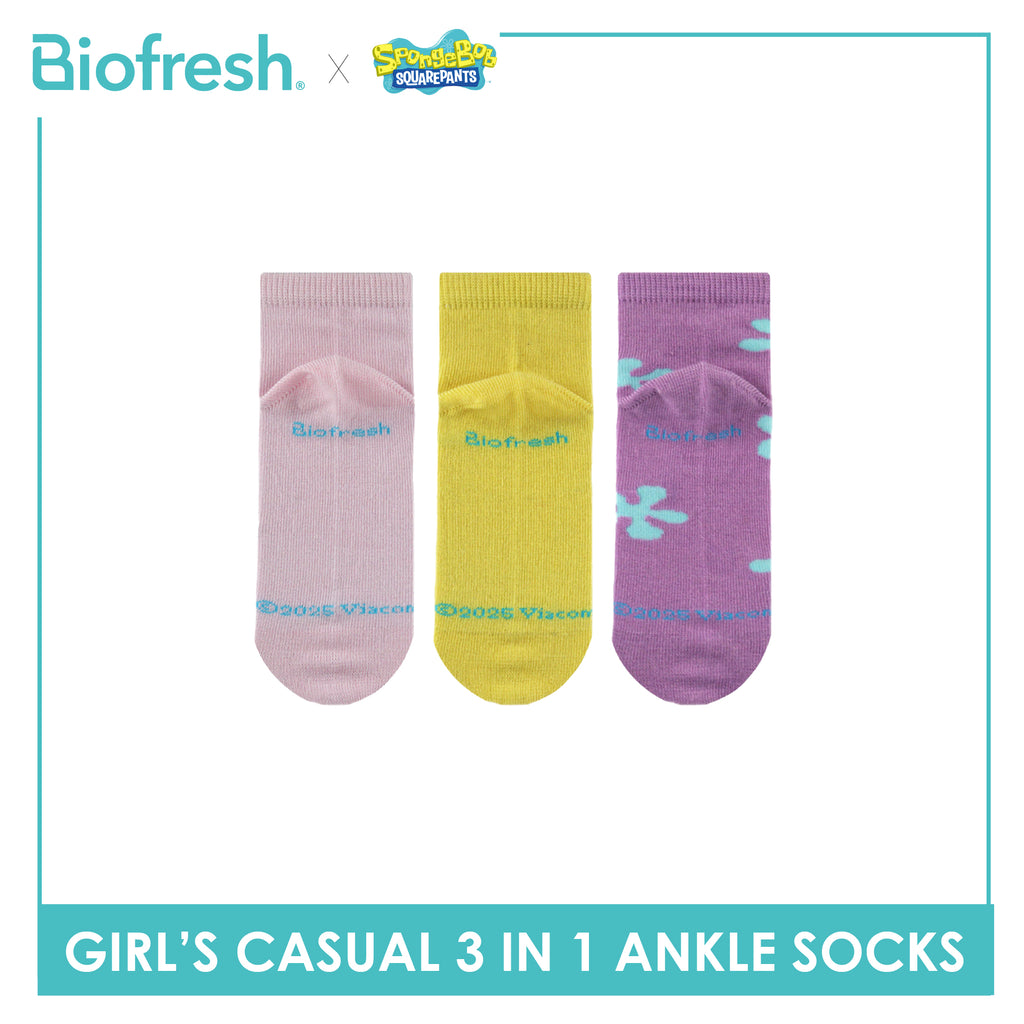 Biofresh | SpongeBob Girl's Antimicrobial Cotton Thin Casual Ankle Socks 3 pairs in 1 pack SBRGCG531