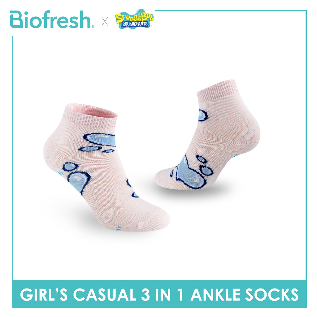Biofresh | SpongeBob Girl's Antimicrobial Cotton Thin Casual Ankle Socks 3 pairs in 1 pack SBRGCG532