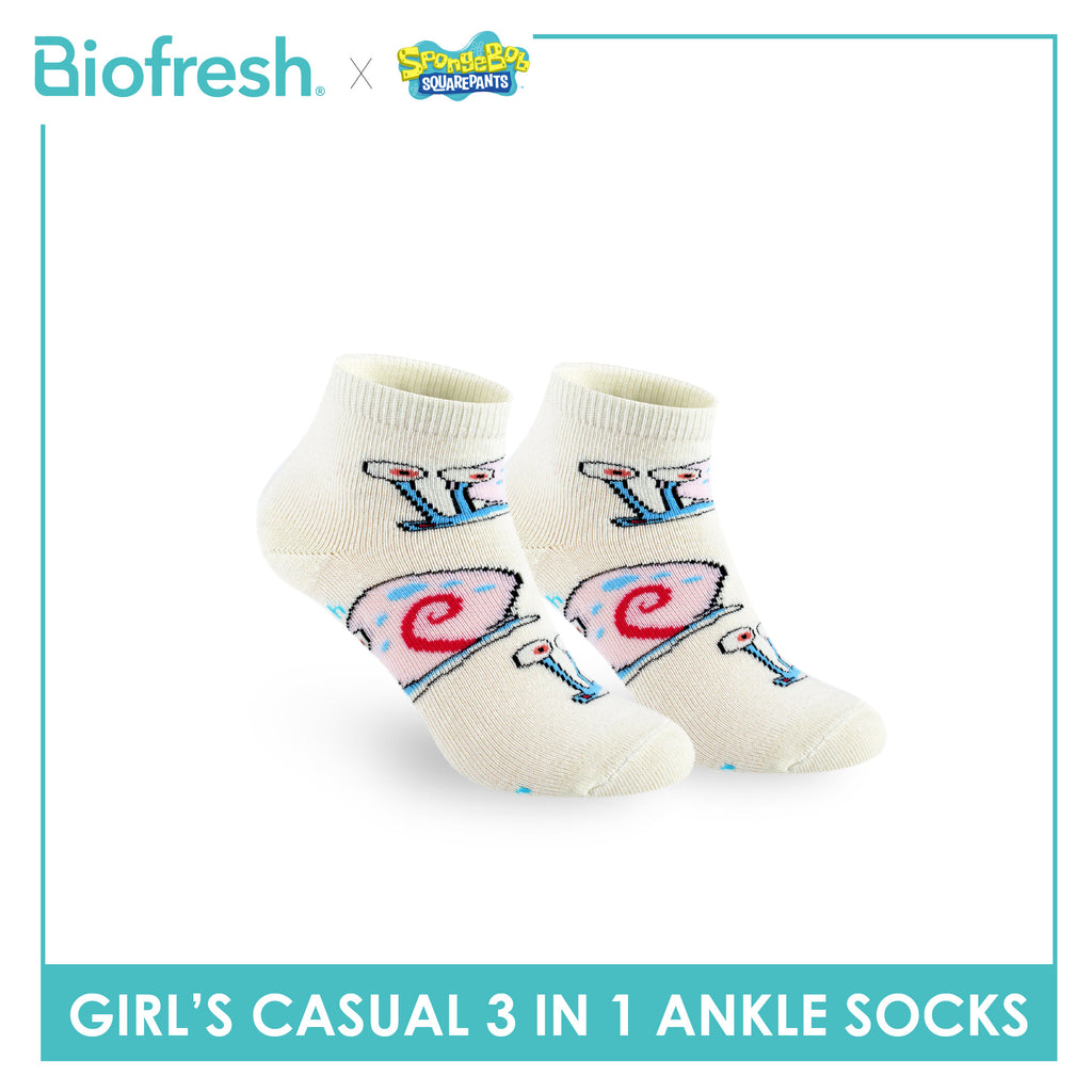 Biofresh | SpongeBob Girl's Antimicrobial Cotton Thin Casual Ankle Socks 3 pairs in 1 pack SBRGCG532