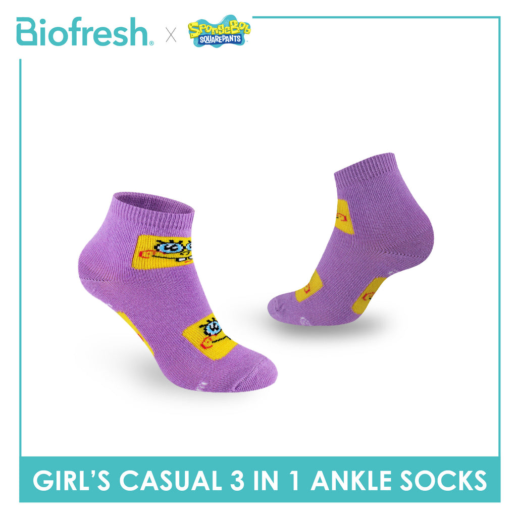 Biofresh | SpongeBob Girl's Antimicrobial Cotton Thin Casual Ankle Socks 3 pairs in 1 pack SBRGCG533