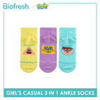 Biofresh | SpongeBob Girl's Antimicrobial Cotton Thin Casual Ankle Socks 3 pairs in 1 pack SBRGCG533