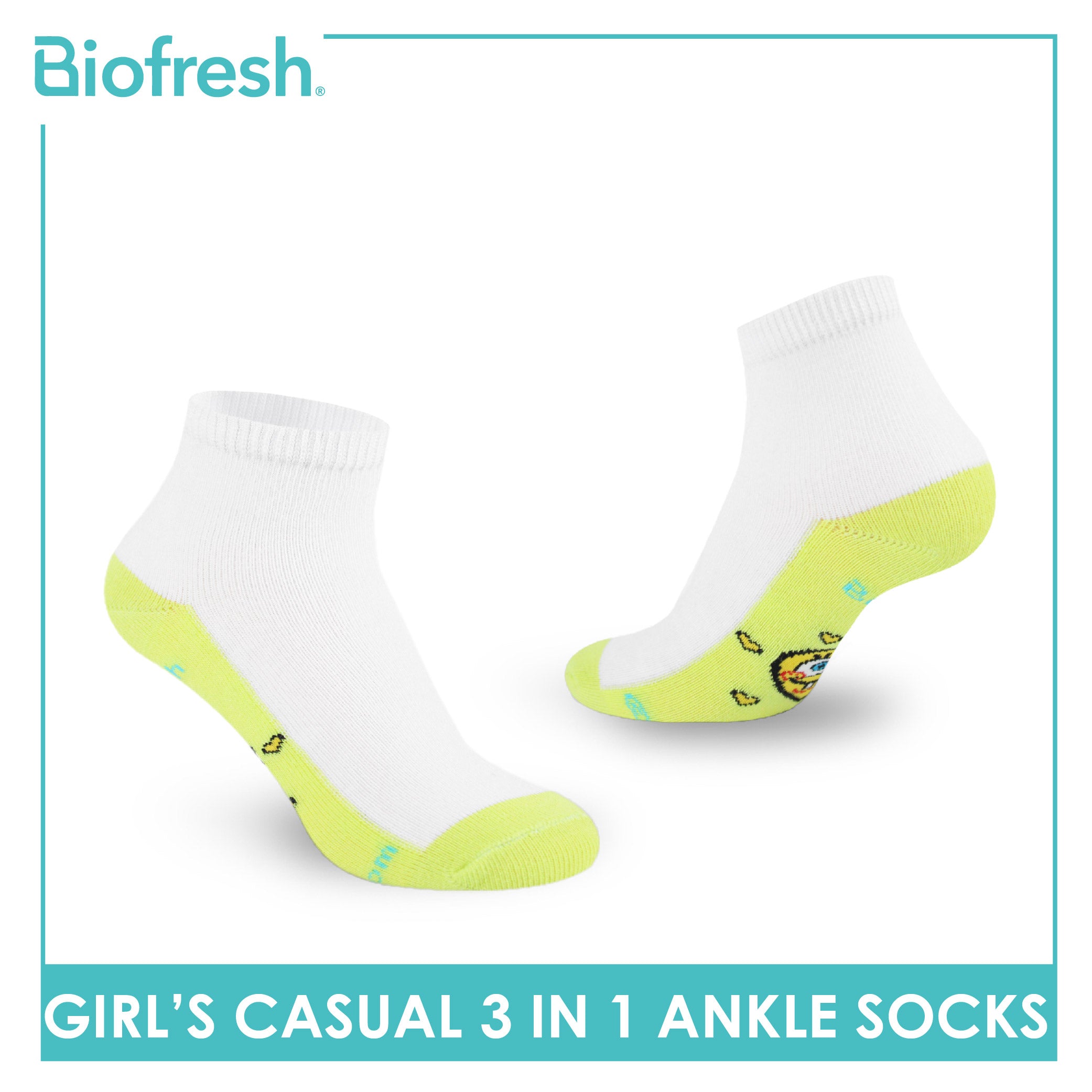 Biofresh | SpongeBob Girl's Antimicrobial Cotton Thin Casual Ankle Socks 3 pairs in 1 pack SBRGCKG1