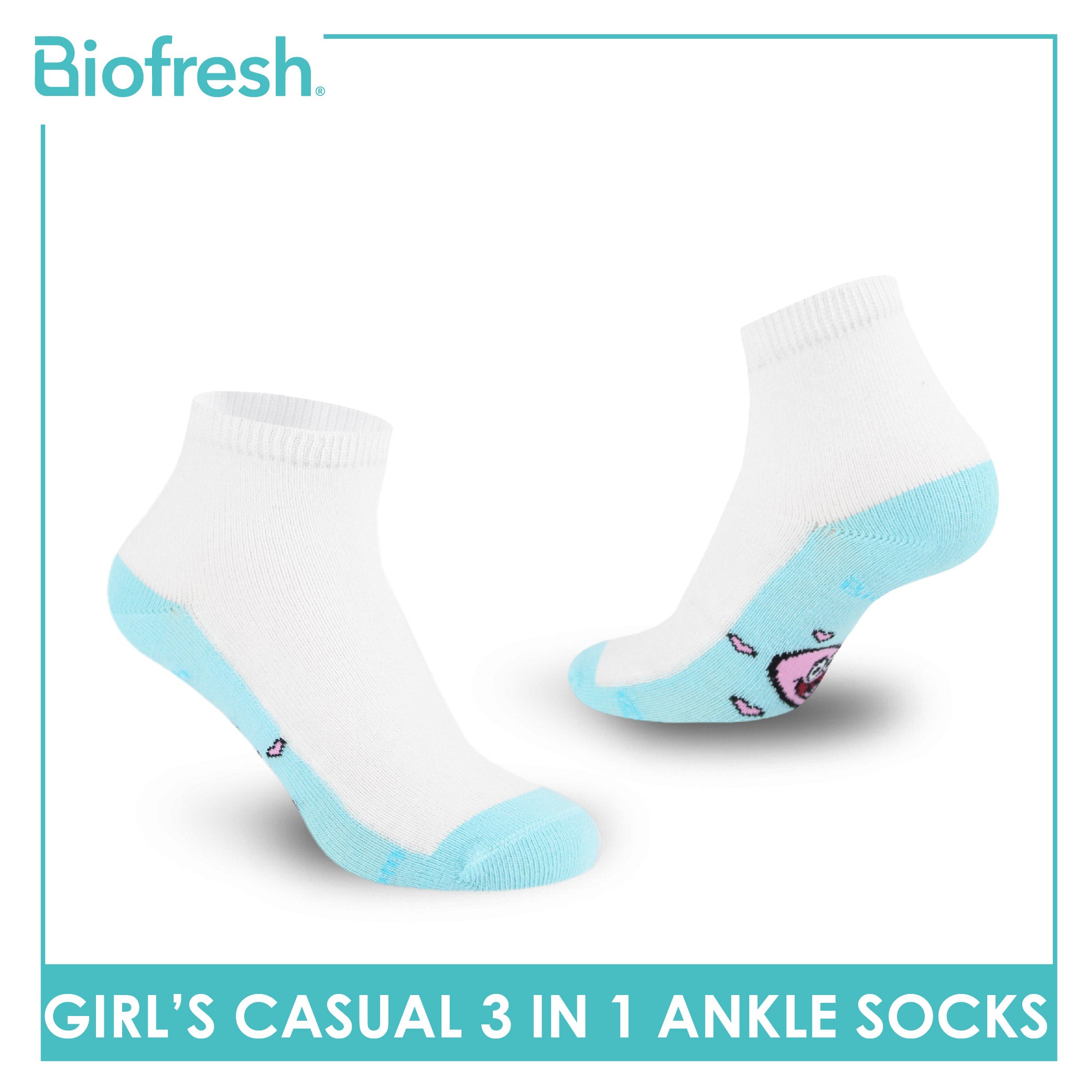 Biofresh | SpongeBob Girl's Antimicrobial Cotton Thin Casual Ankle Socks 3 pairs in 1 pack SBRGCKG1