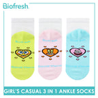 Biofresh | SpongeBob Girl's Antimicrobial Cotton Thin Casual Ankle Socks 3 pairs in 1 pack SBRGCKG1