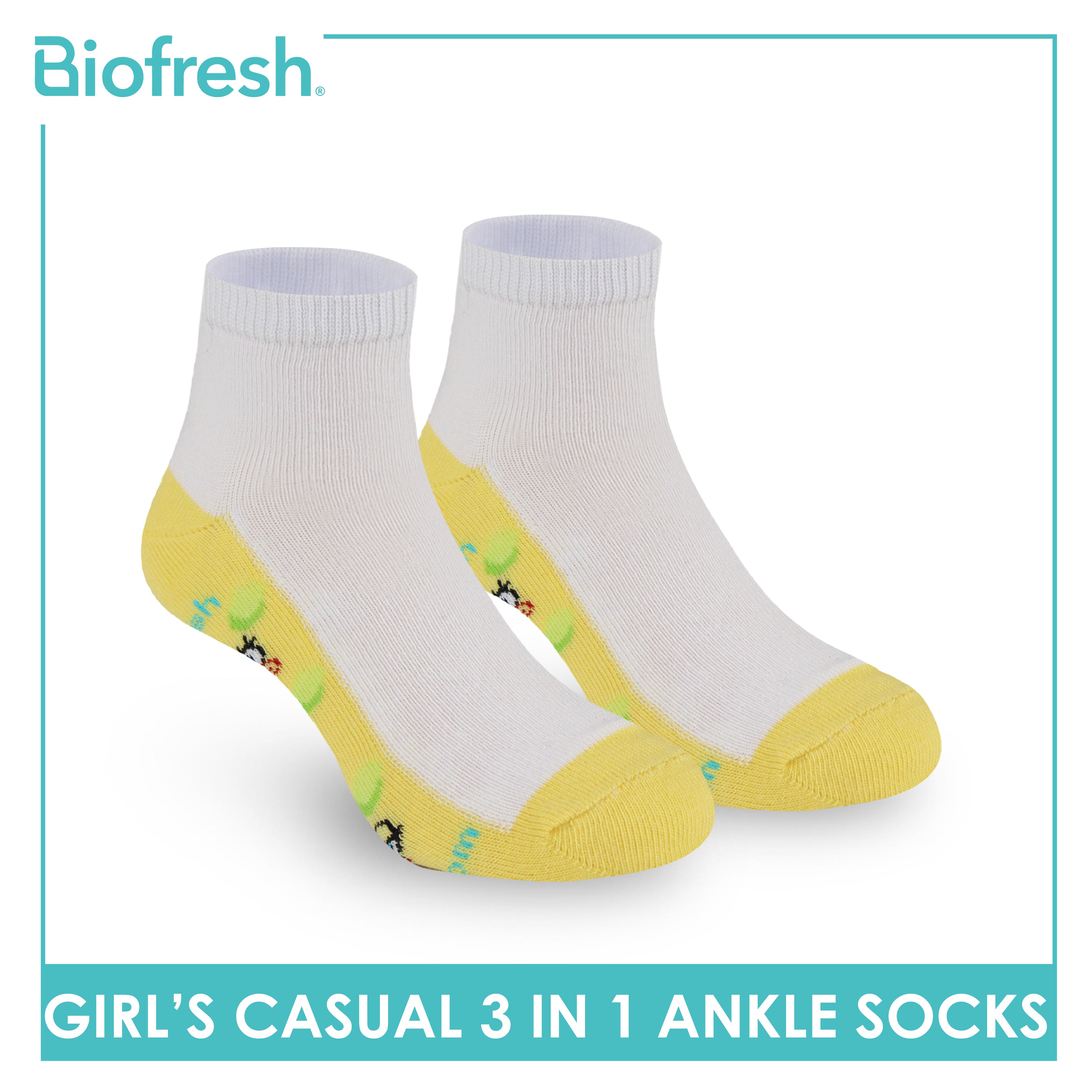 Biofresh | SpongeBob Girl's Antimicrobial Cotton Thin Casual Ankle Socks 3 pairs in 1 pack SBRGCKG2