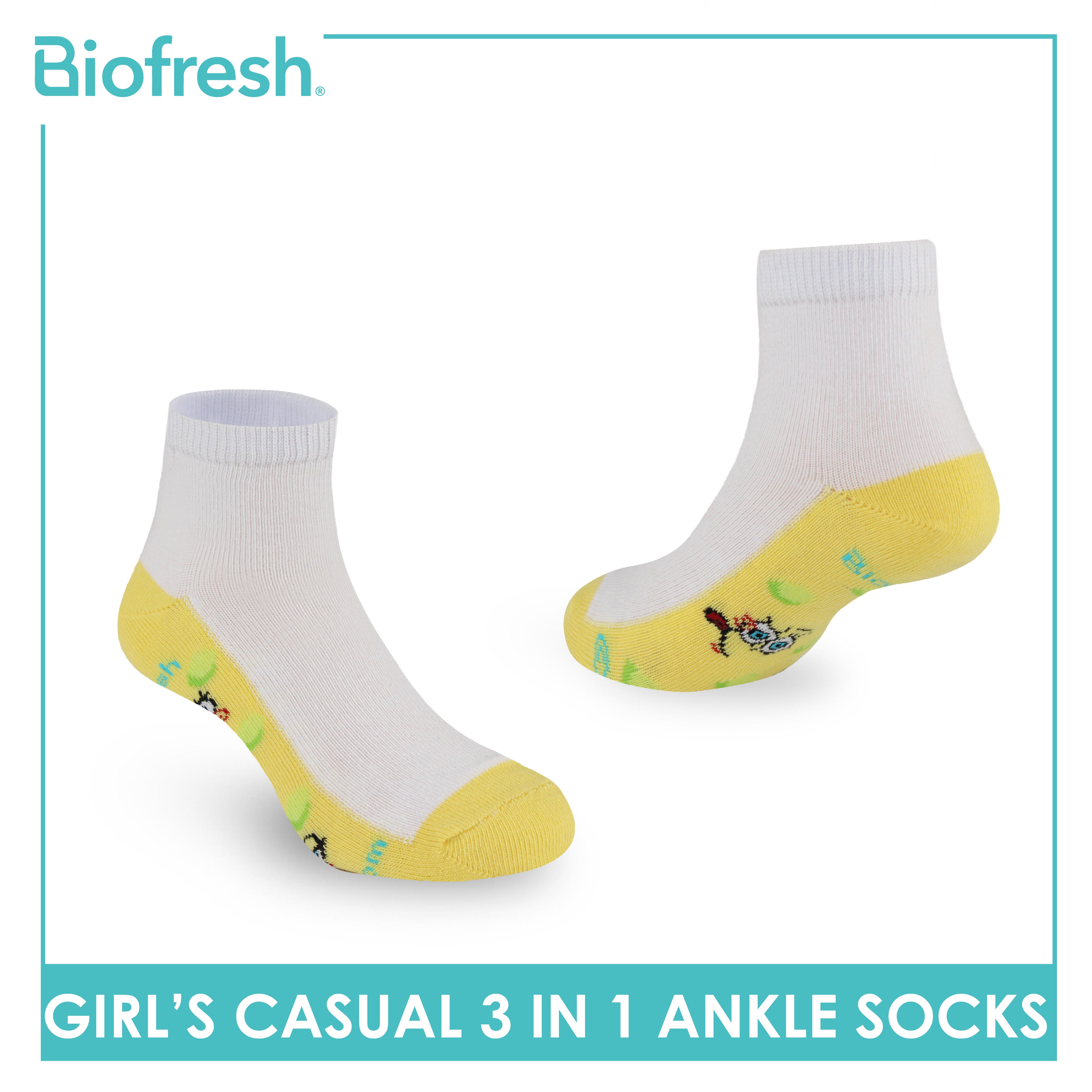 Biofresh | SpongeBob Girl's Antimicrobial Cotton Thin Casual Ankle Socks 3 pairs in 1 pack SBRGCKG2