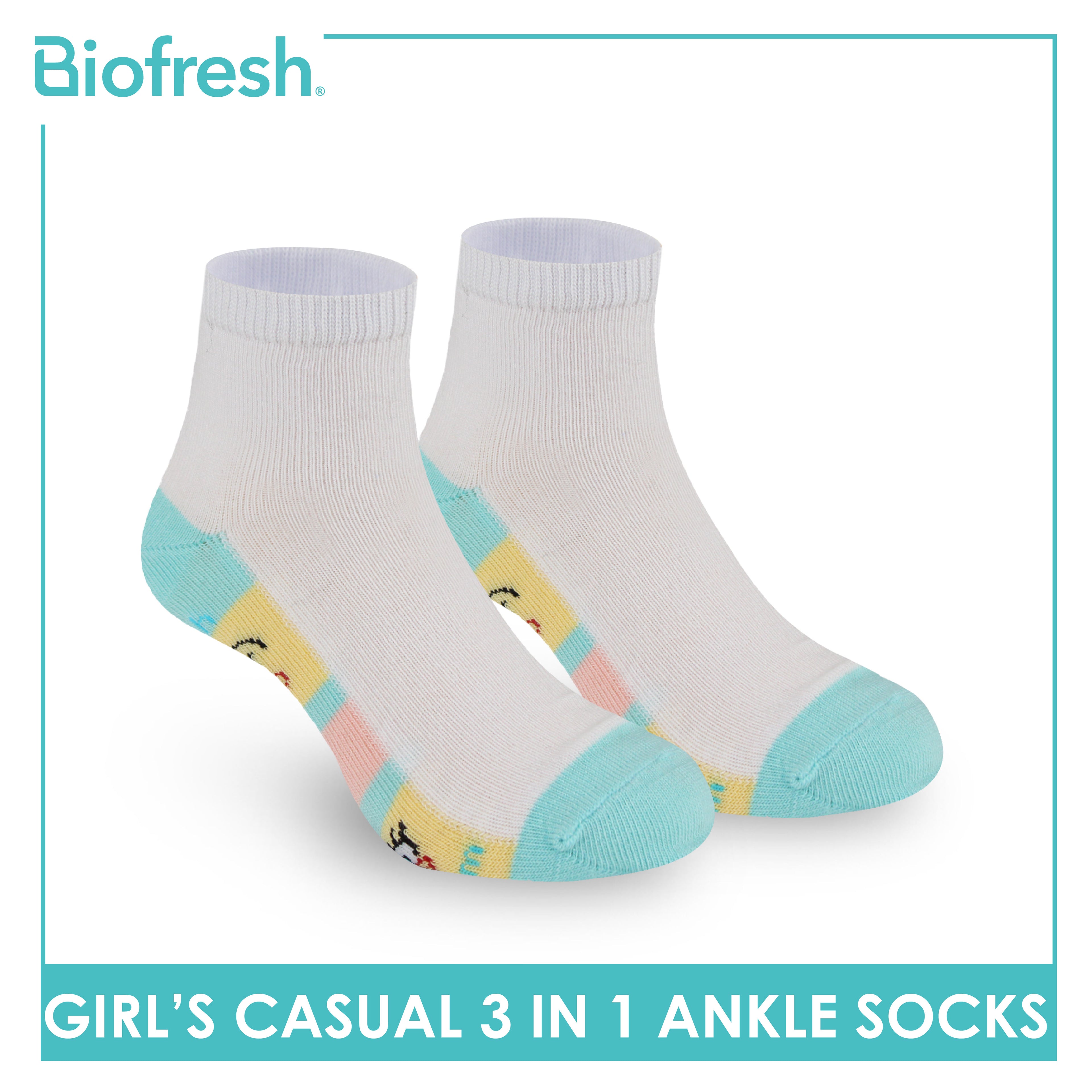 Biofresh | SpongeBob Girl's Antimicrobial Cotton Thin Casual Ankle Socks 3 pairs in 1 pack SBRGCKG2
