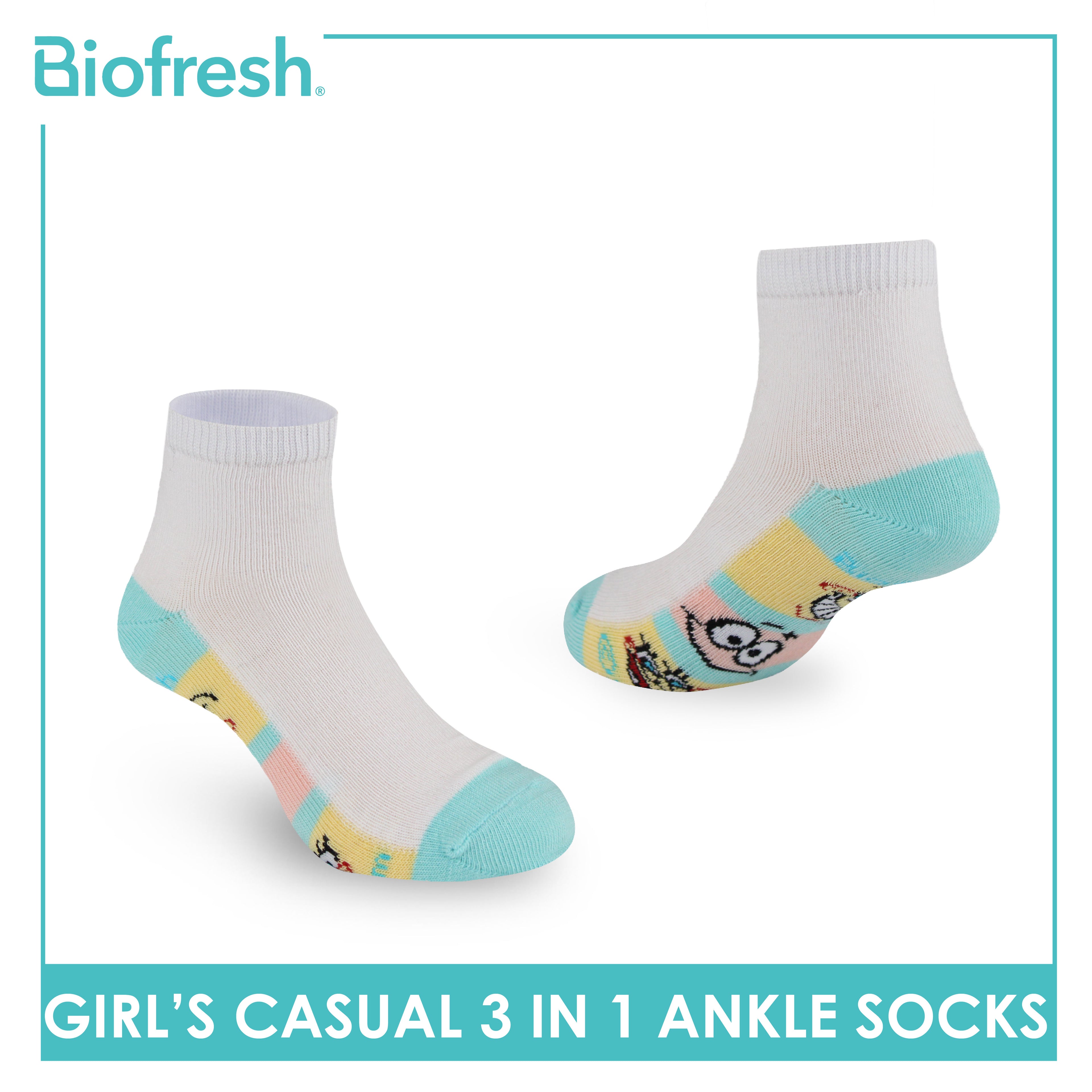 Biofresh | SpongeBob Girl's Antimicrobial Cotton Thin Casual Ankle Socks 3 pairs in 1 pack SBRGCKG2