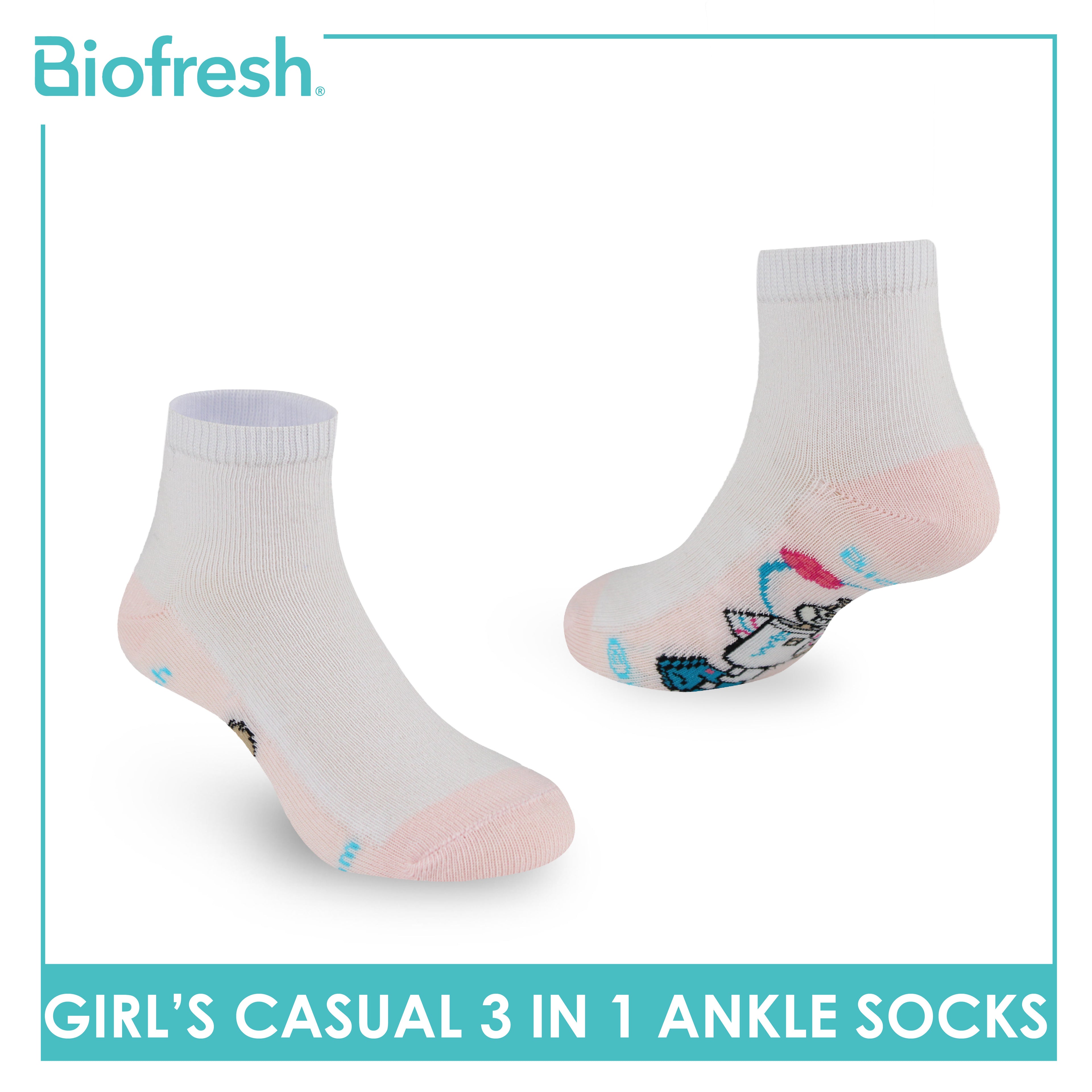 Biofresh | SpongeBob Girl's Antimicrobial Cotton Thin Casual Ankle Socks 3 pairs in 1 pack SBRGCKG2