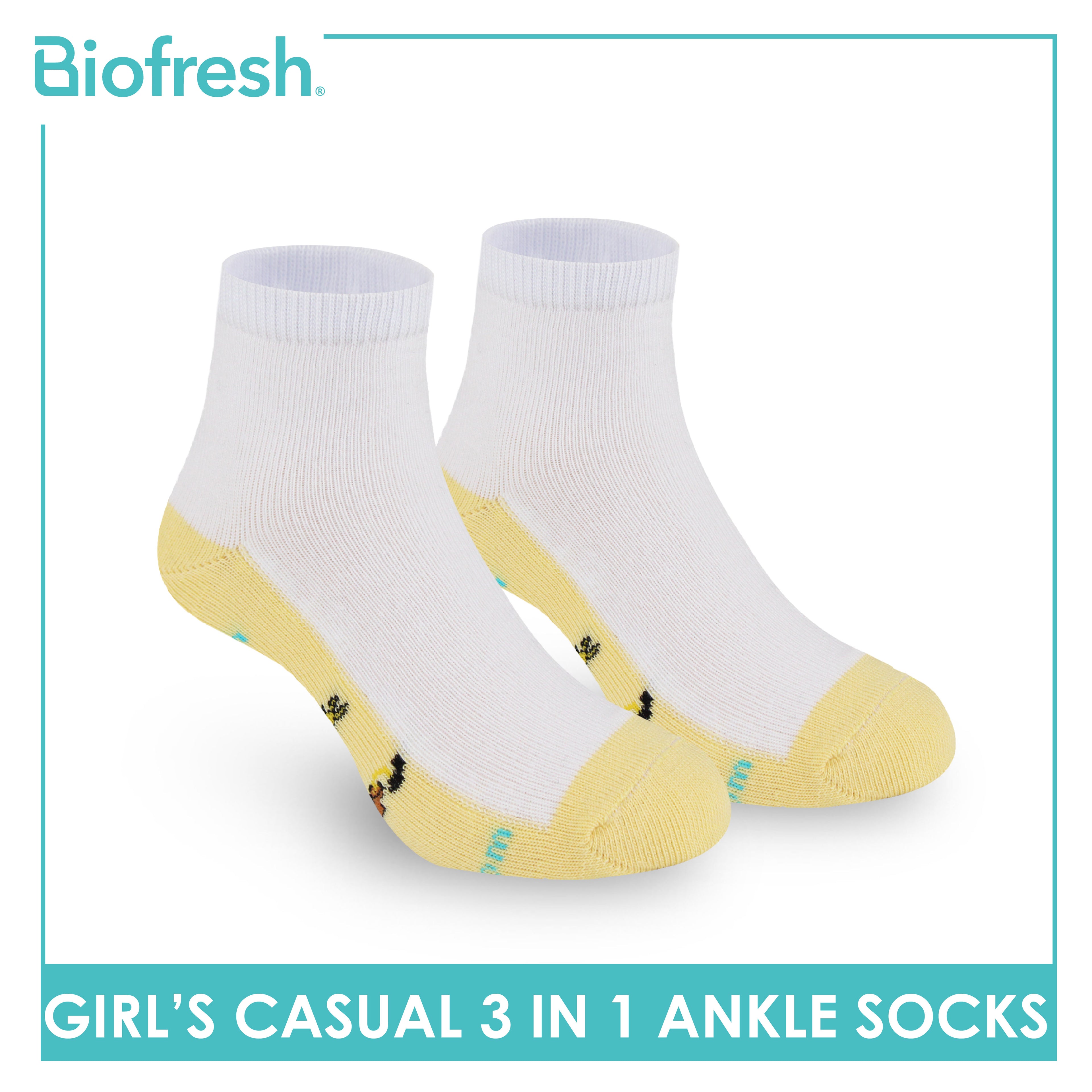 Biofresh | SpongeBob Girl's Antimicrobial Cotton Thin Casual Ankle Socks 3 pairs in 1 pack SBRGCKG3