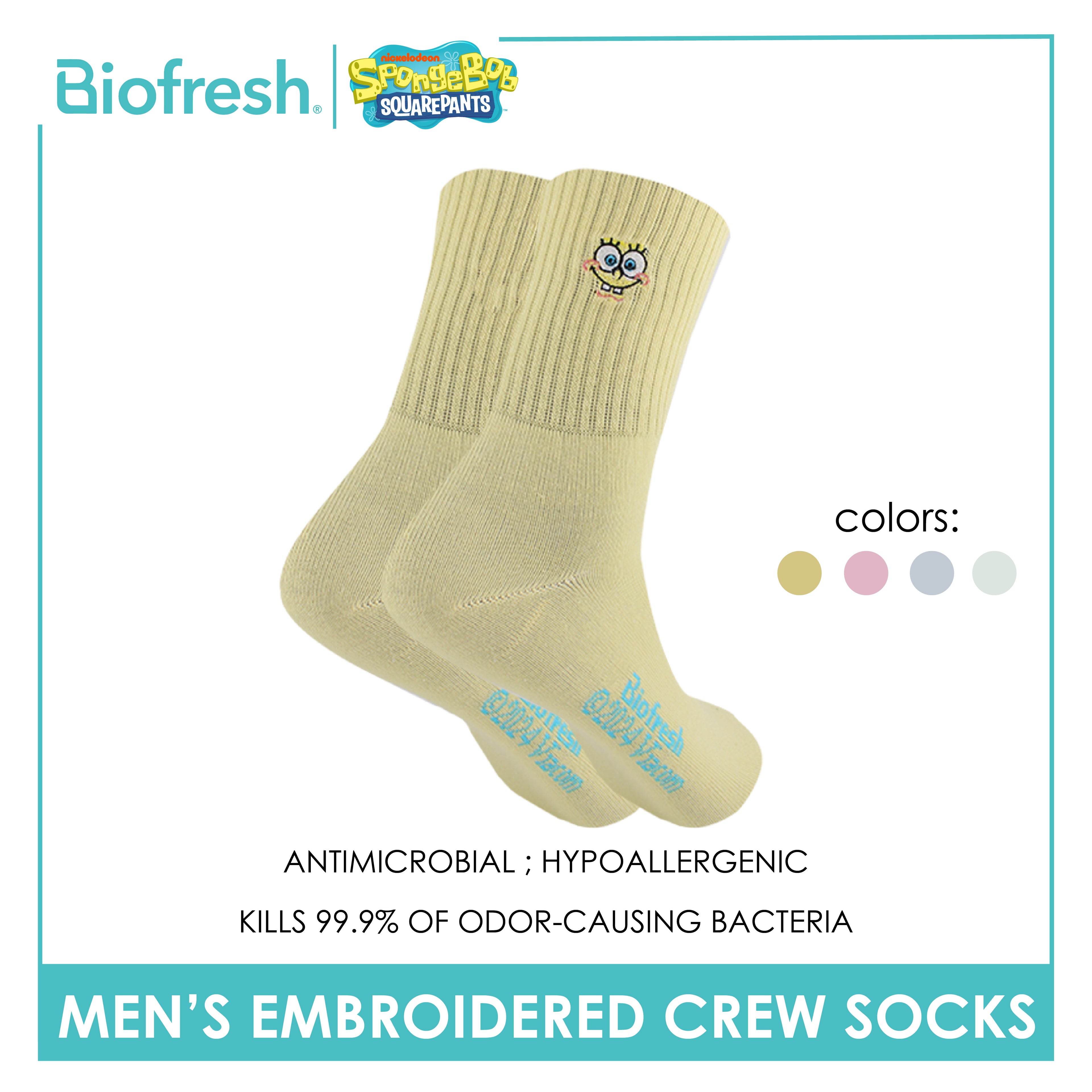 Biofresh | SpongeBob Men’s Cotton Embroidered Light Performance Crew Socks 1 pair SBRMCE4401