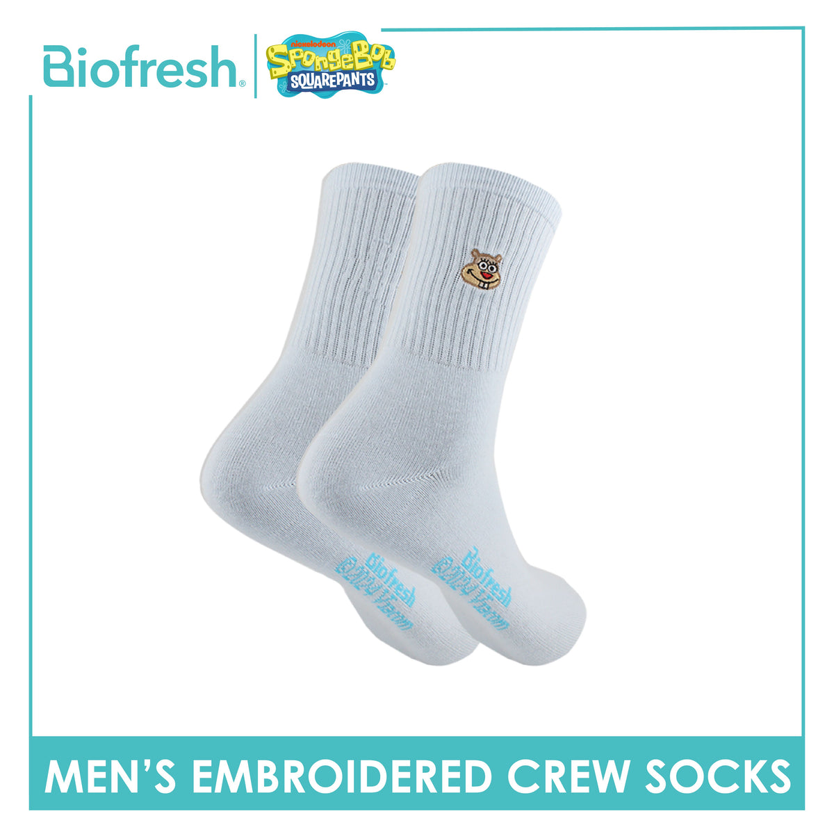 Biofresh | SpongeBob Men's Antimicrobial Cotton Embroidered Casual Crew Socks 1 pair SBRMCE4401