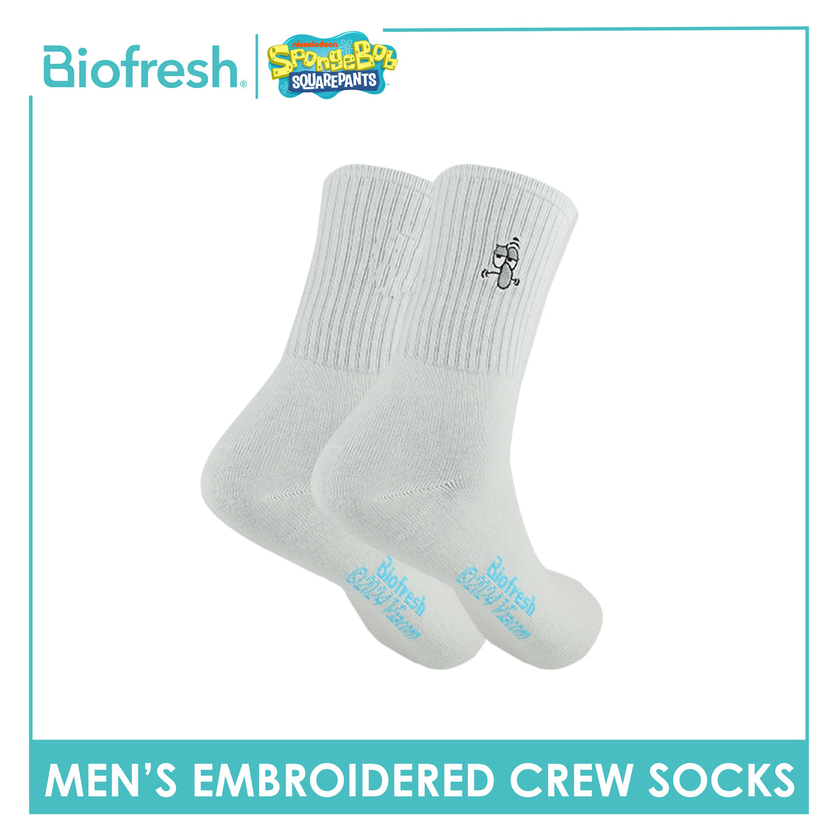 Biofresh | SpongeBob Men's Antimicrobial Cotton Embroidered Casual Crew Socks 1 pair SBRMCE4401