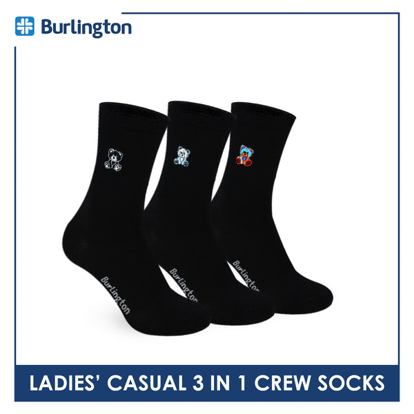 Burlington | Bearlington Ladie's Cotton Embroidered Casual Crew Socks 3 pairs in a pack TBLE6149-1