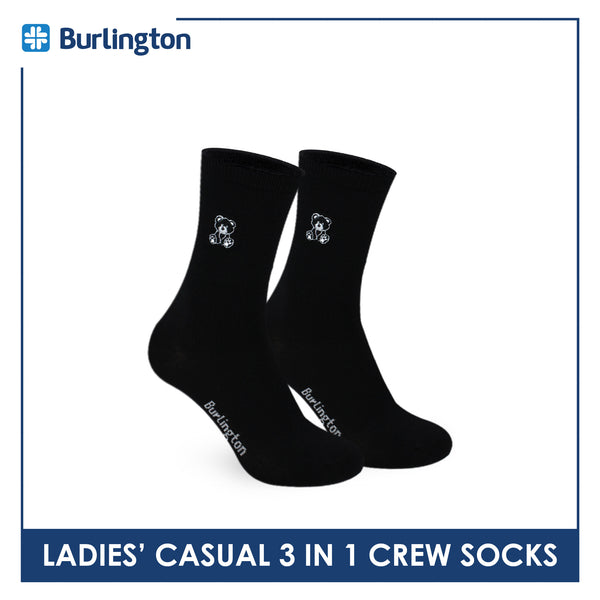 Burlington | Bearlington Ladie's Cotton Embroidered Casual Crew Socks 3 pairs in a pack TBLE6149-1