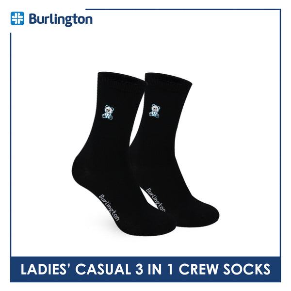 Burlington | Bearlington Ladie's Cotton Embroidered Casual Crew Socks 3 pairs in a pack TBLE6149-1