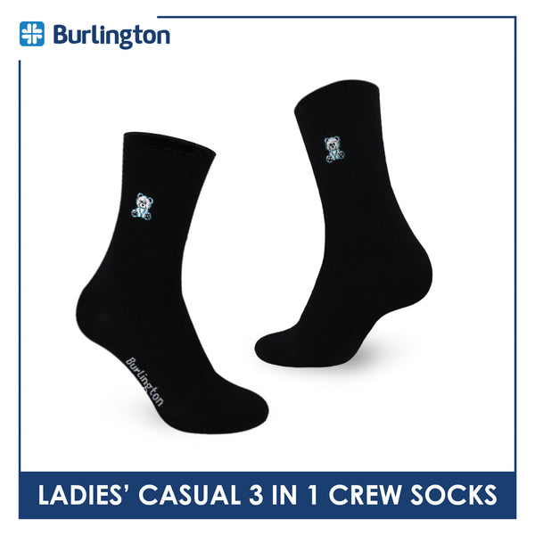 Burlington | Bearlington Ladie's Cotton Embroidered Casual Crew Socks 3 pairs in a pack TBLE6149-1