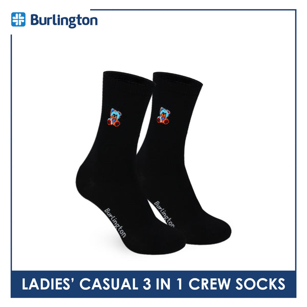 Burlington | Bearlington Ladie's Cotton Embroidered Casual Crew Socks 3 pairs in a pack TBLE6149-1