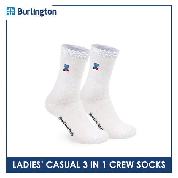 Burlington | Bearlington Ladie's Cotton Embroidered Casual Crew Socks 3 pairs in a pack TBLE6149-1