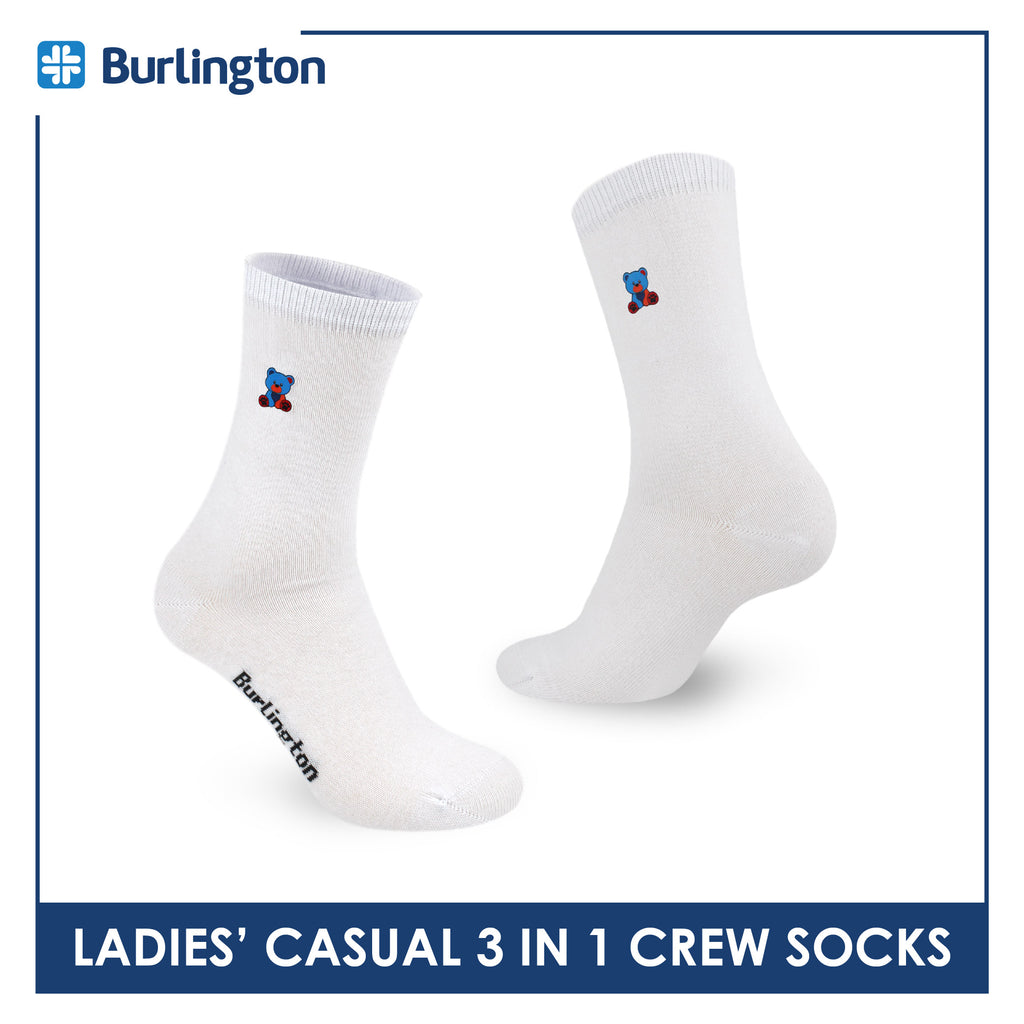 Burlington | Bearlington Ladie's Cotton Embroidered Casual Crew Socks 3 pairs in a pack TBLE6149-1