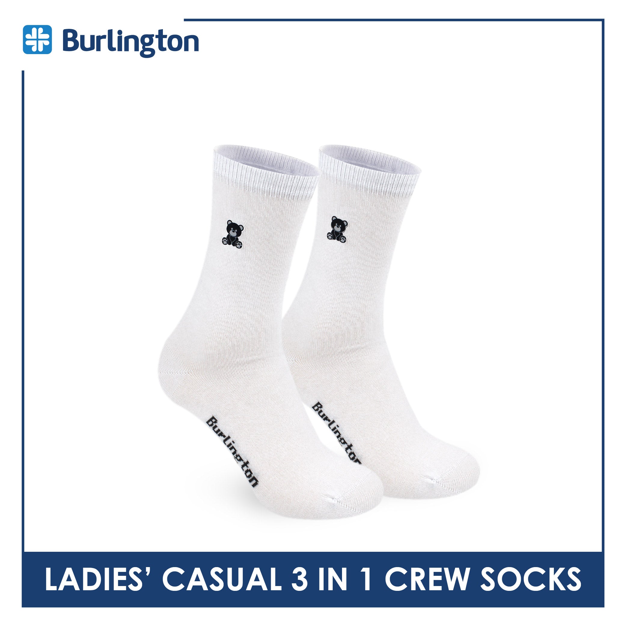 Burlington | Bearlington Ladie's Cotton Embroidered Casual Crew Socks 3 pairs in a pack TBLE6149-1