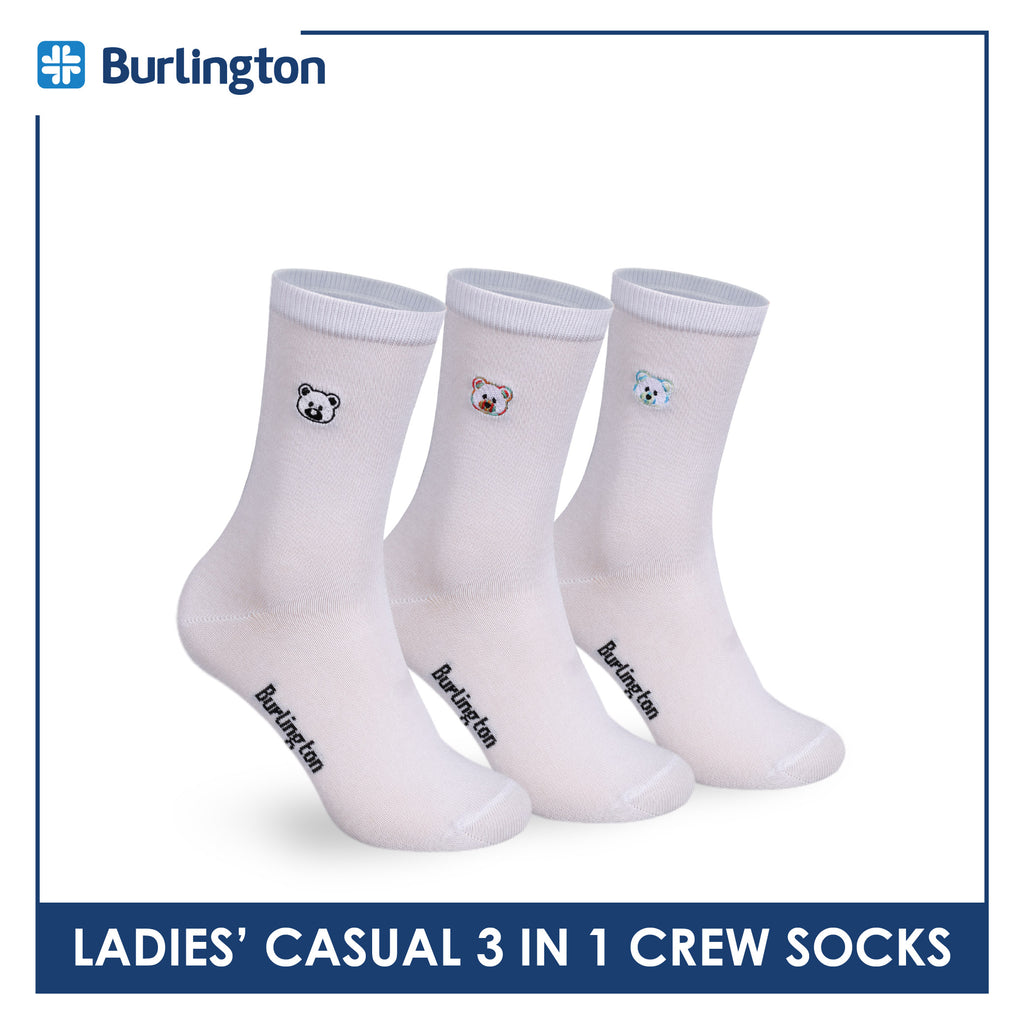 Burlington | Bearlington Ladie's Cotton Embroidered Casual Crew Socks 3 pairs in a pack TBLE6149-2