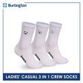 Burlington | Bearlington Ladie's Cotton Embroidered Casual Crew Socks 3 pairs in a pack TBLE6149-2