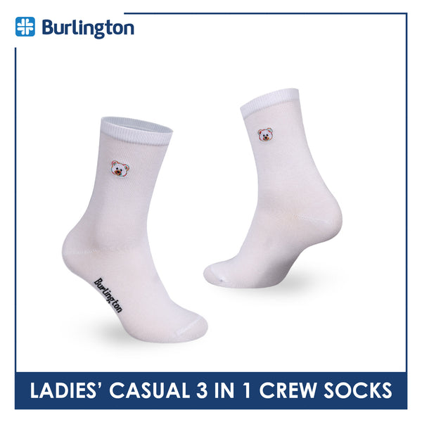 Burlington | Bearlington Ladie's Cotton Embroidered Casual Crew Socks 3 pairs in a pack TBLE6149-2