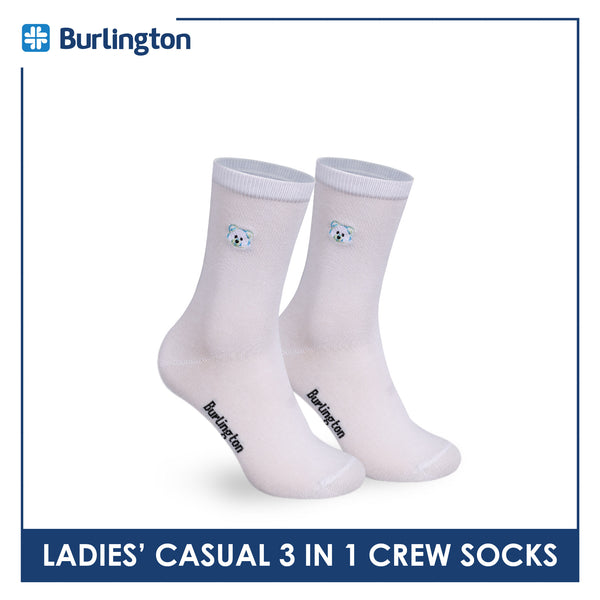 Burlington | Bearlington Ladie's Cotton Embroidered Casual Crew Socks 3 pairs in a pack TBLE6149-2