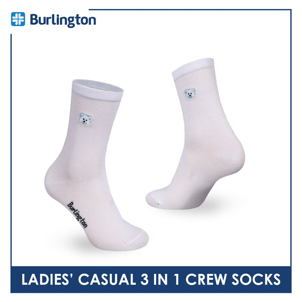 Burlington | Bearlington Ladie's Cotton Embroidered Casual Crew Socks 3 pairs in a pack TBLE6149-2