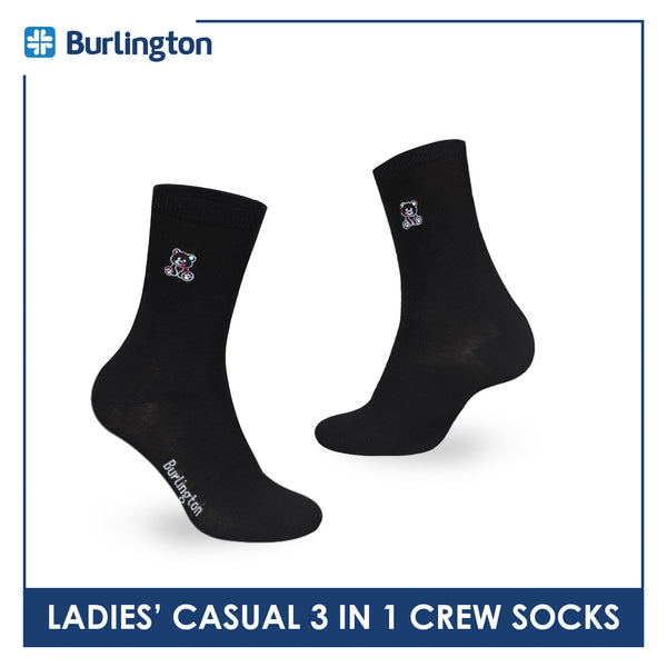 Burlington | Bearlington Ladie's Cotton Embroidered Casual Crew Socks 3 pairs in a pack TBLE6149-3