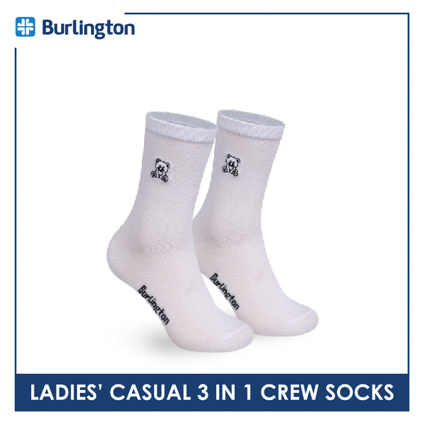 Burlington | Bearlington Ladie's Cotton Embroidered Casual Crew Socks 3 pairs in a pack TBLE6149-3