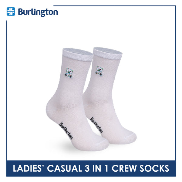 Burlington | Bearlington Ladie's Cotton Embroidered Casual Crew Socks 3 pairs in a pack TBLE6149-3