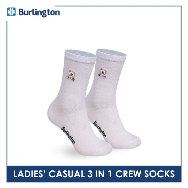 Burlington | Bearlington Ladie's Cotton Embroidered Casual Crew Socks 3 pairs in a pack TBLE6149-3