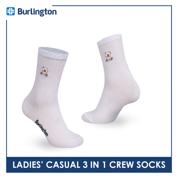 Burlington | Bearlington Ladie's Cotton Embroidered Casual Crew Socks 3 pairs in a pack TBLE6149-3