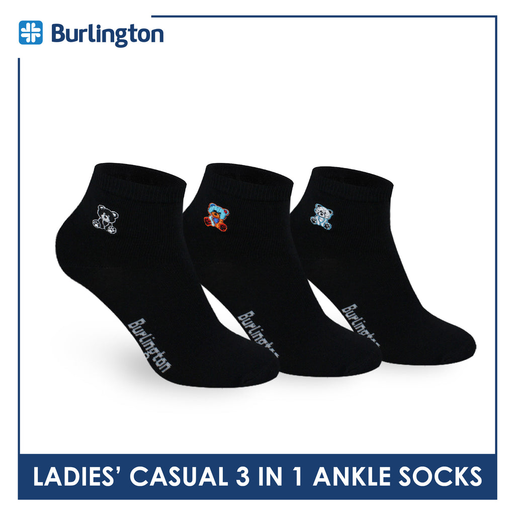 Burlington | Bearlington Ladie's Cotton Embroidered Casual Ankle Socks 3 pairs in a pack TBLE622-1