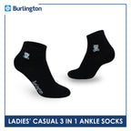 Burlington | Bearlington Ladie's Cotton Embroidered Casual Ankle Socks 3 pairs in a pack TBLE622-1
